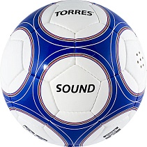 Мяч футб. "TORRES Sound" арт.F30255, р.5,спец.разраб. модель для слабовидящих (симметр. в 4-х панелях сделаны вставки,издающие звук,типа "погремушек"),32 пан, глянц.синт.кожа (ПУ толщ. 1,5 мм), 4 подкл. слоя, лат. камера,руч.сшивка,бел-син-чер